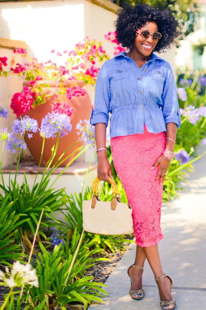 denim shirt and lace skirt -thrifting diva