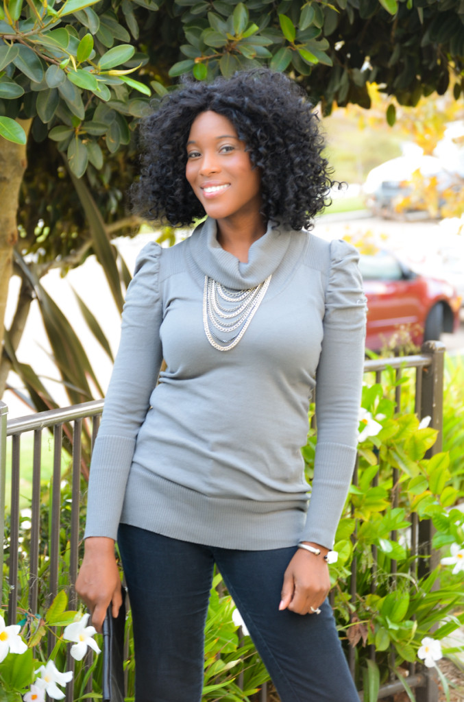 thrifted sweater & skinnies with thrifted FAB heels - Thrifting Diva