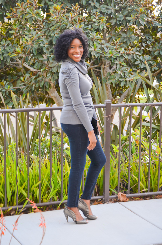 thrifted sweater & skinnies with thrifted FAB heels - Thrifting Diva