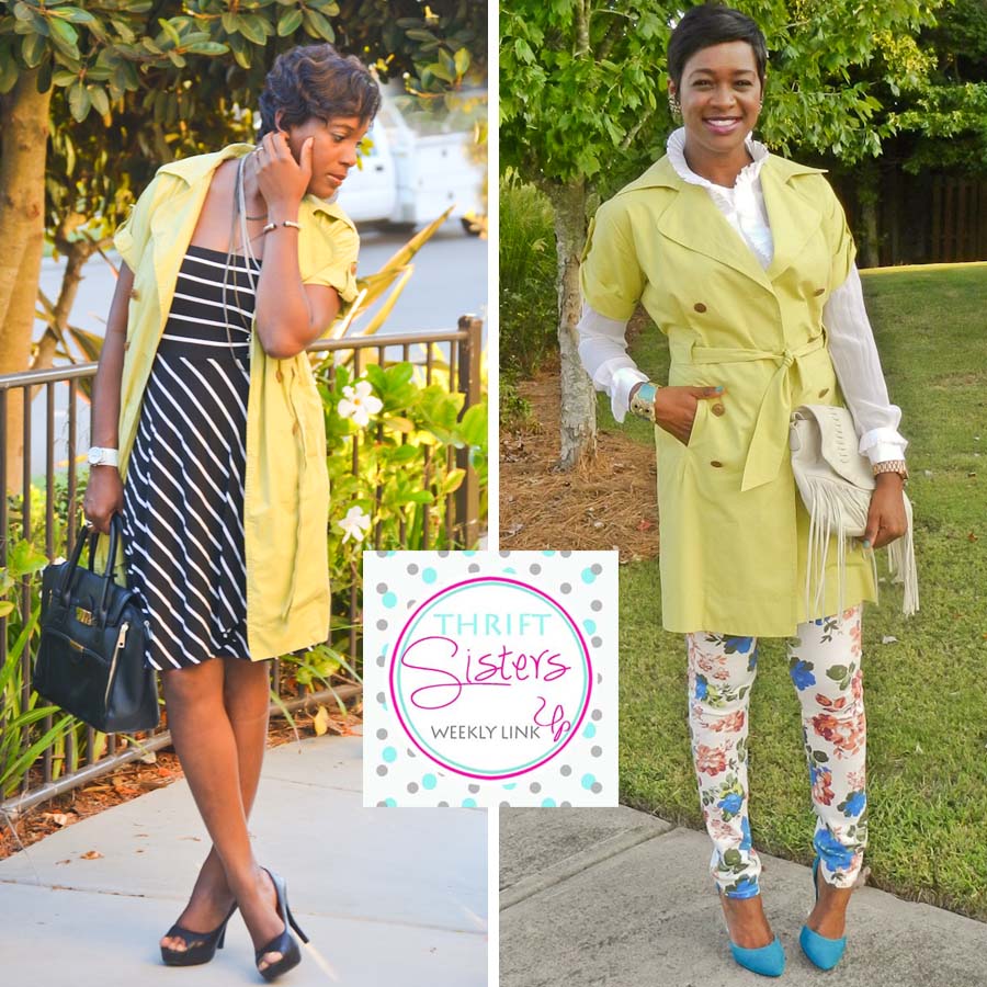 CAbi jacket and striped dress - thrift sisters link up