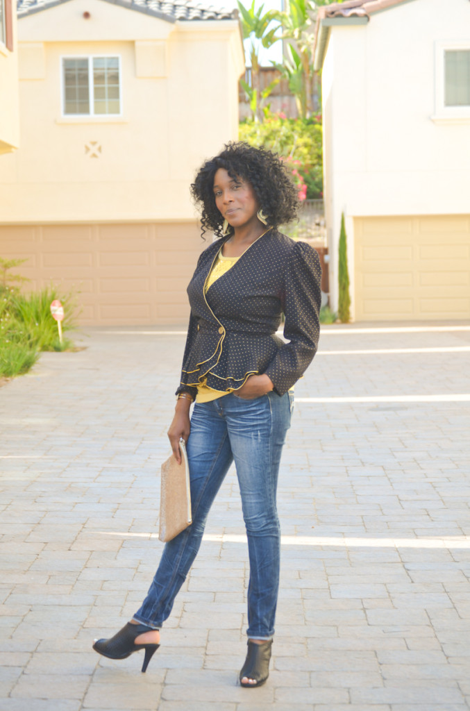 peplum vintage blazer paired with sequins - Thrifting Diva