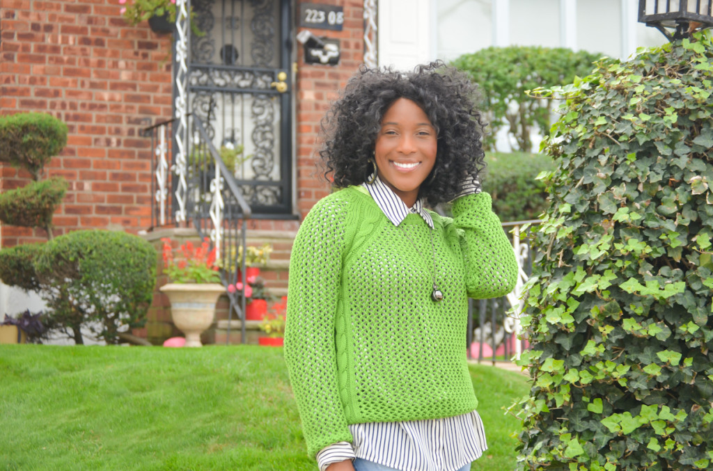 thrifted colorful sweater and pattern mixing  - Thrifting Diva
