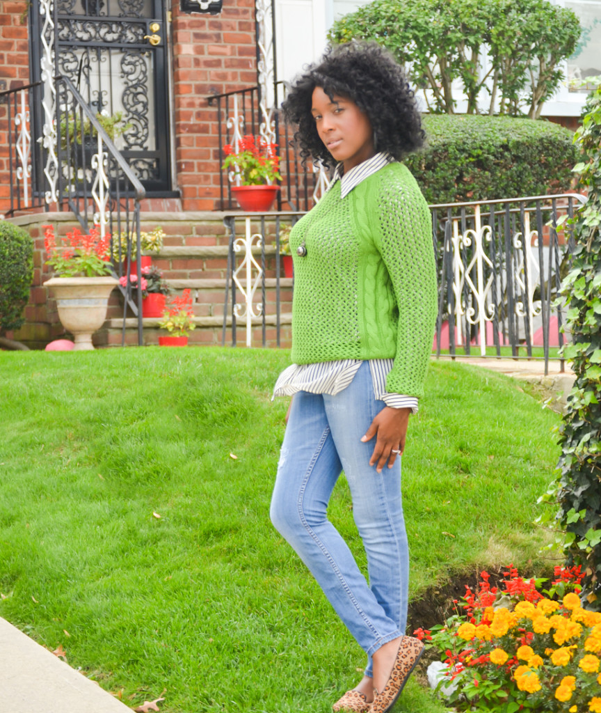 thrifted colorful sweater and pattern mixing  - Thrifting Diva
