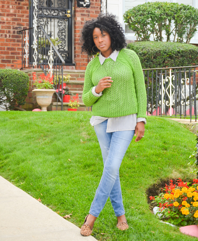 thrifted colorful sweater and pattern mixing  - Thrifting Diva