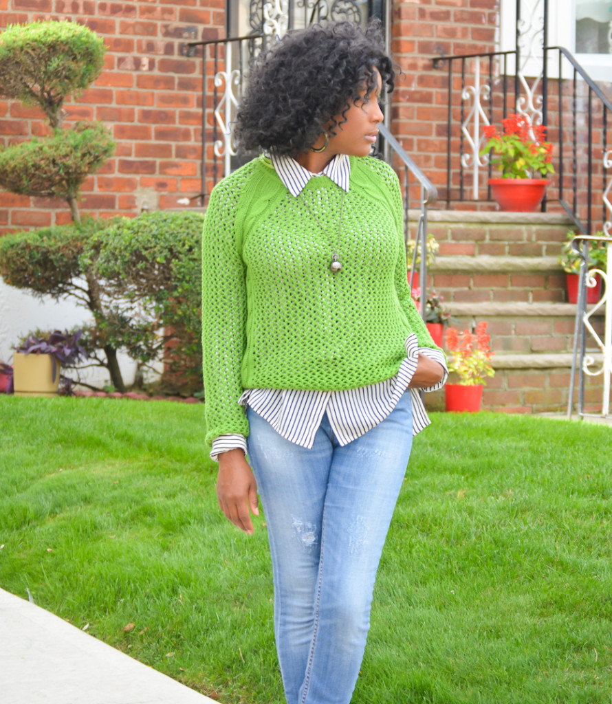 thrifted colorful sweater and pattern mixing  - Thrifting Diva