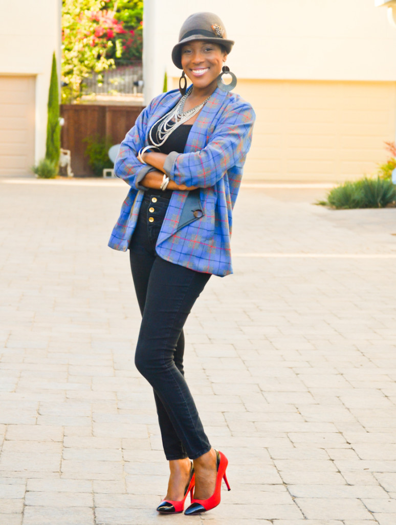 plaid blazer and fedora hat - Thrifting Diva