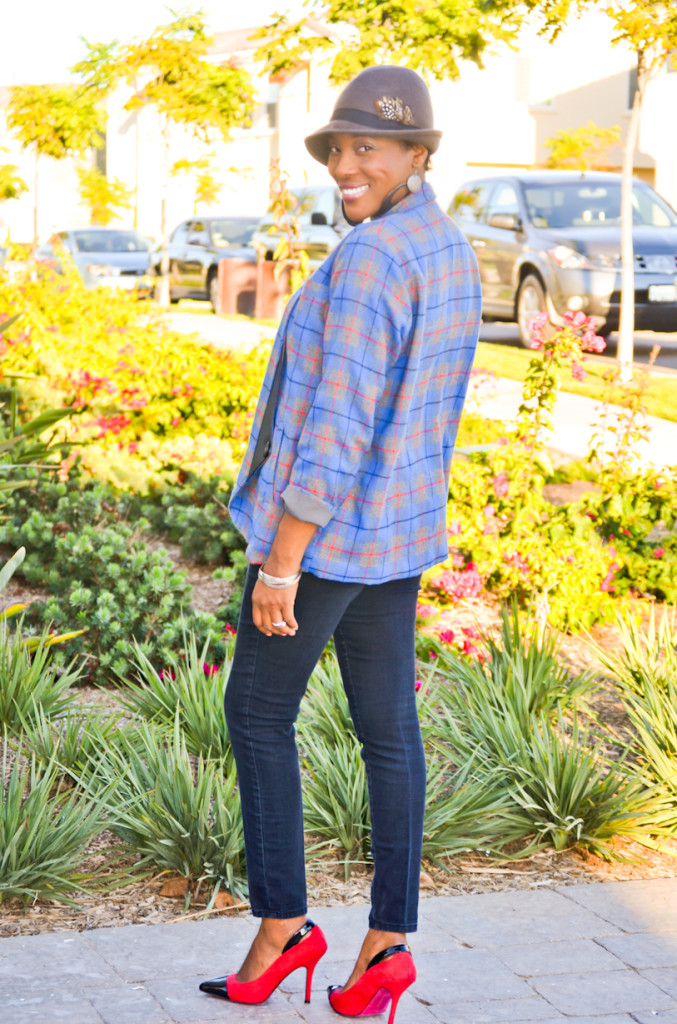 plaid blazer and fedora hat - Thrifting Diva