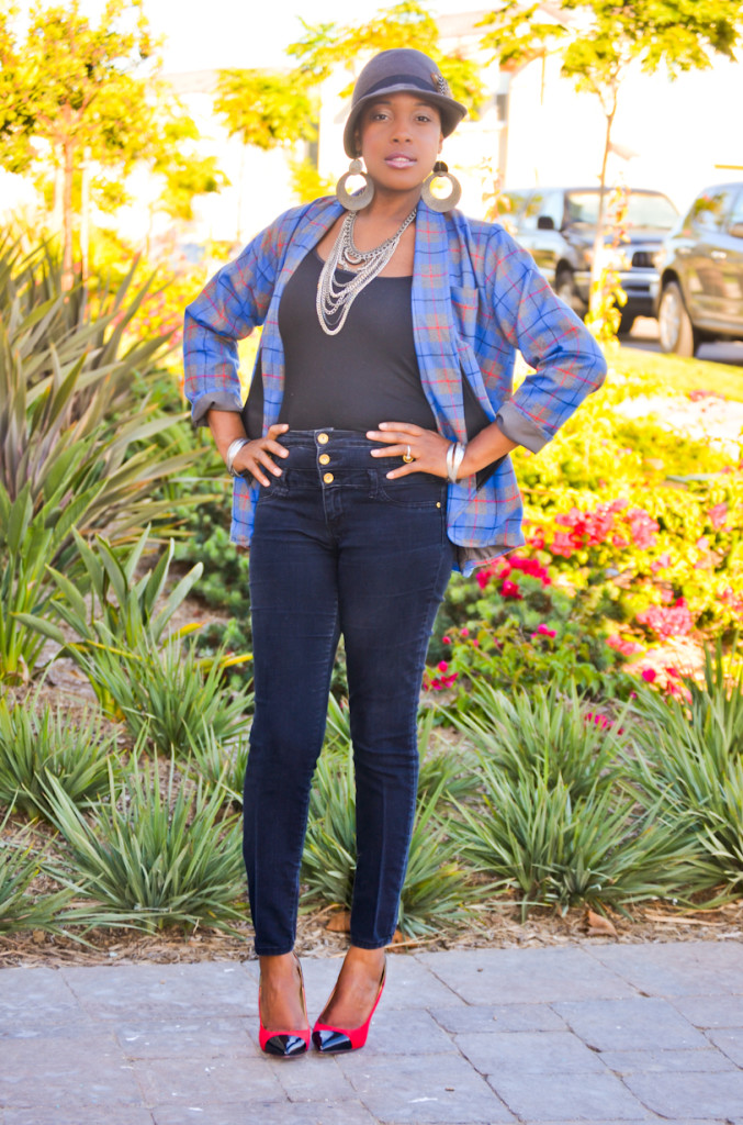 plaid blazer and fedora hat - Thrifting Diva