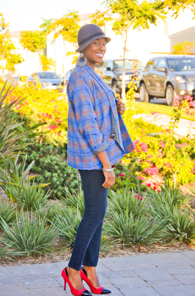 plaid blazer and fedora hat - Thrifting Diva