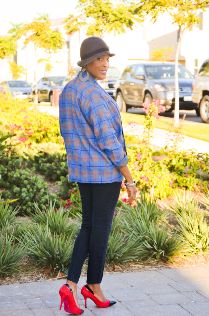plaid blazer and fedora hat - Thrifting Diva