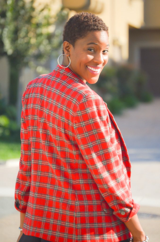 Plaid blazer- skater skirt - sheer bodysuit - over the knee boots - Thrifting Diva