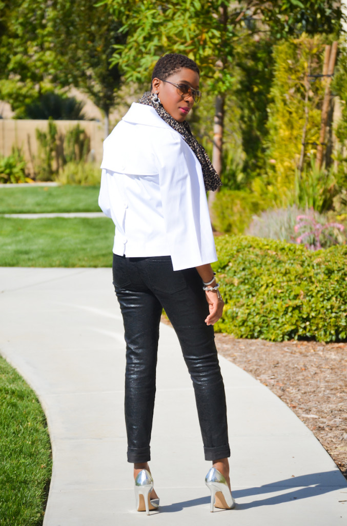 black and white, with animal print and silver heels