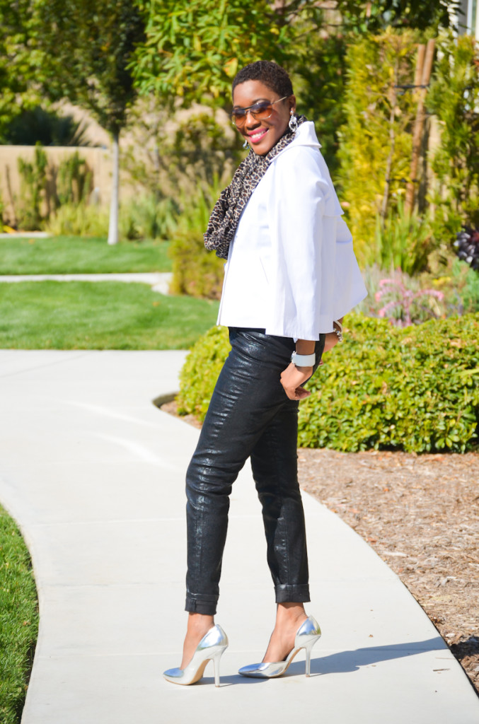black and white, with animal print and silver heels