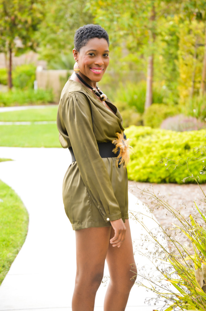 green romper and camouflage booties