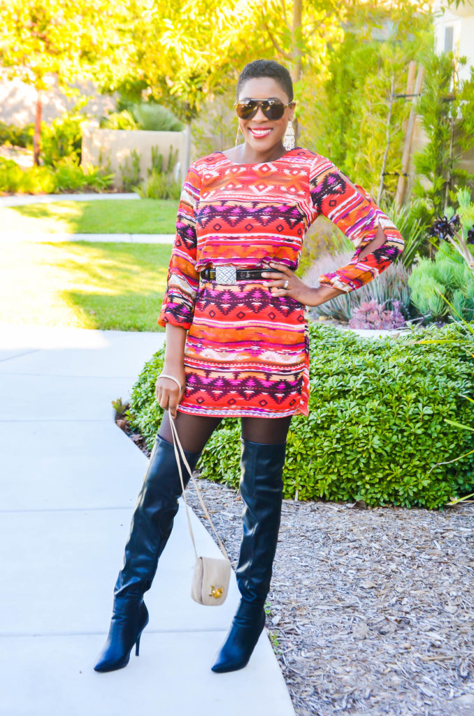 Print Dress and Over the Knee Boots - Thrifting Diva