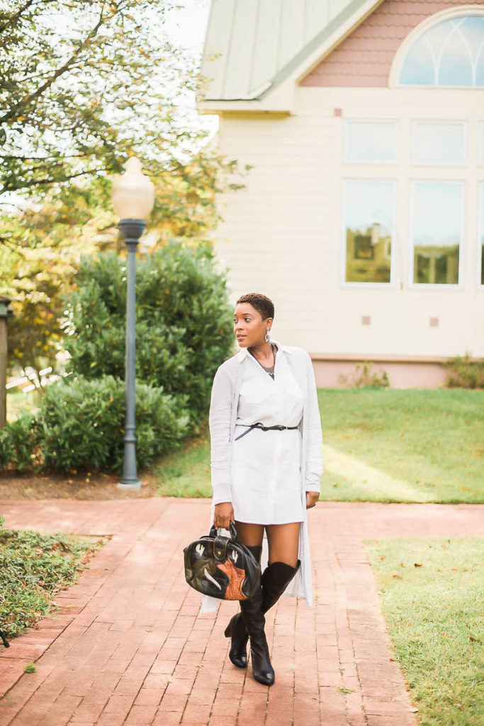 Long Cardigan and Over the Knee Boots - Thrifting Diva